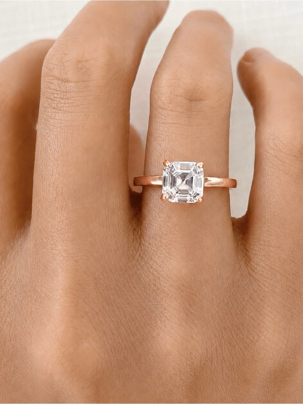 Rose Gold 2ct Asscher Cut CZ Sterling Silver Band Traditional Solitaire Ring